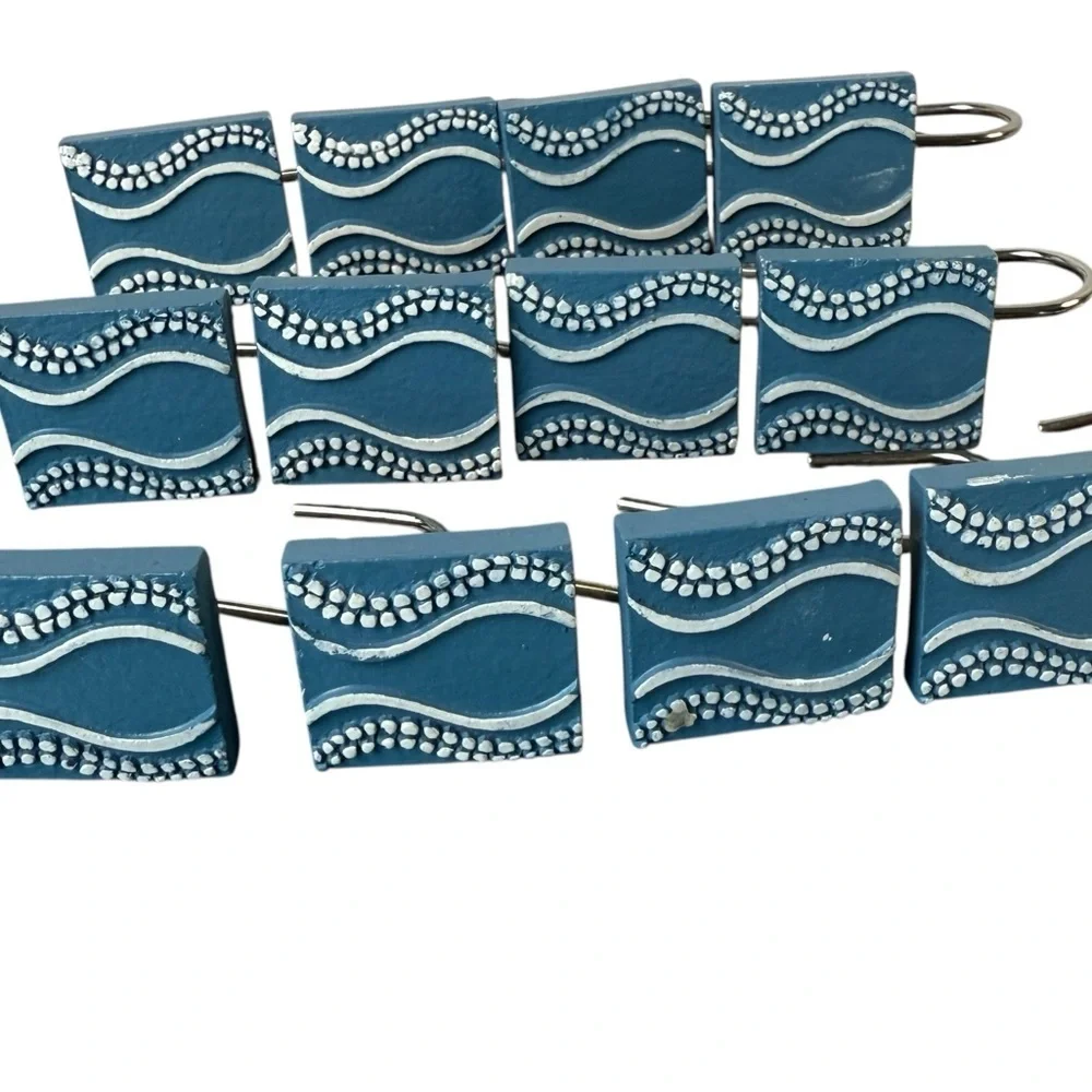 Vintage SET of 12 Shower Curtain Hooks Blue Water Farmhouse Shabby Cottagecore